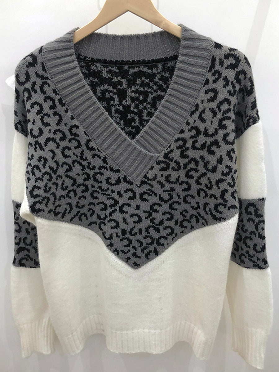 Pull décontracté en tricot léopard pour femmes