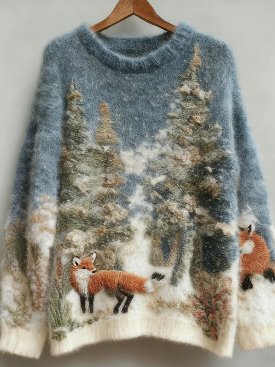 Rétro Animal Art Print confortable Flanelle Sweatshirt des femmes