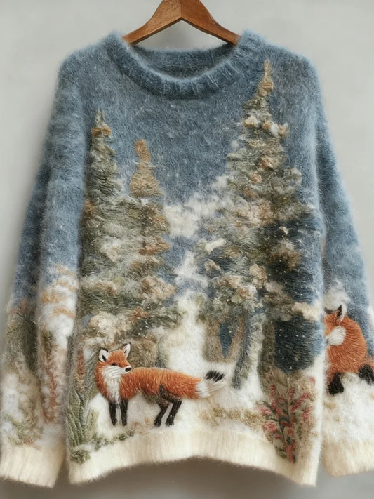 Rétro Animal Art Print confortable Flanelle Sweatshirt des femmes