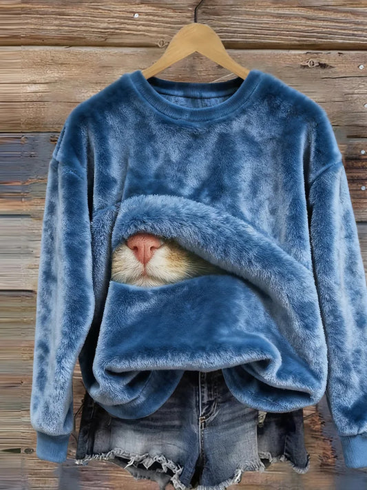 Rétro Animal Art Print confortable Flanelle Sweatshirt des femmes