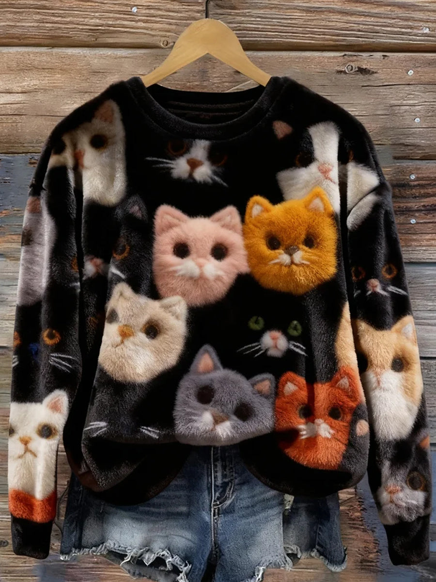 Rétro Animal Art Print confortable Flanelle Sweatshirt des femmes