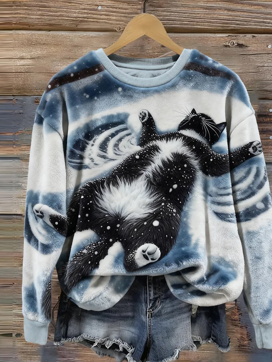 Rétro Animal Art Print confortable Flanelle Sweatshirt des femmes