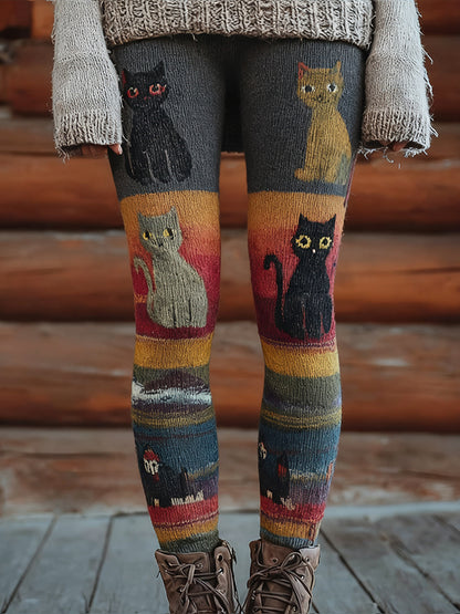 Leggings confortables rétro imprimé Art animal pour femmes