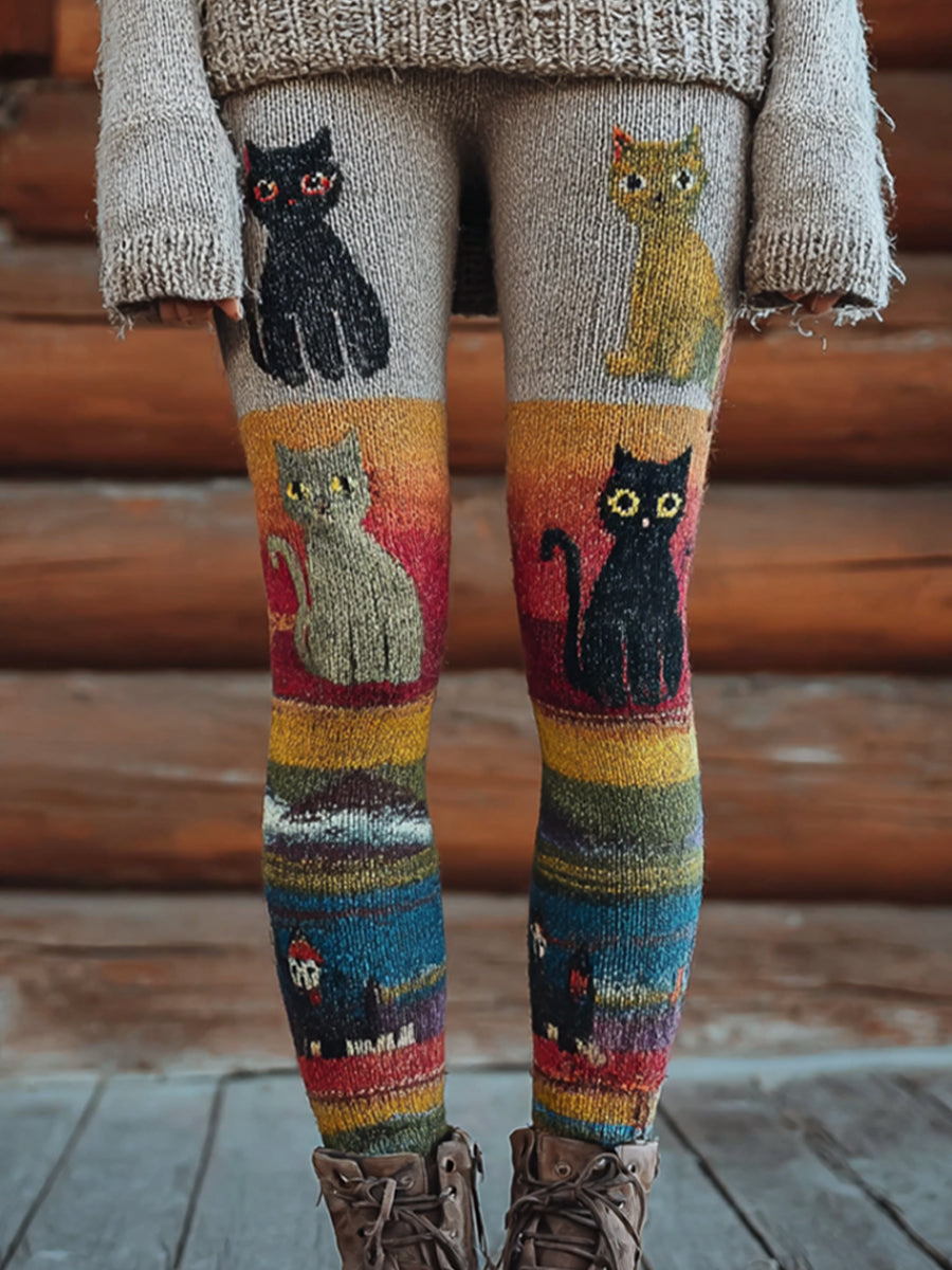 Leggings confortables rétro imprimé Art animal pour femmes