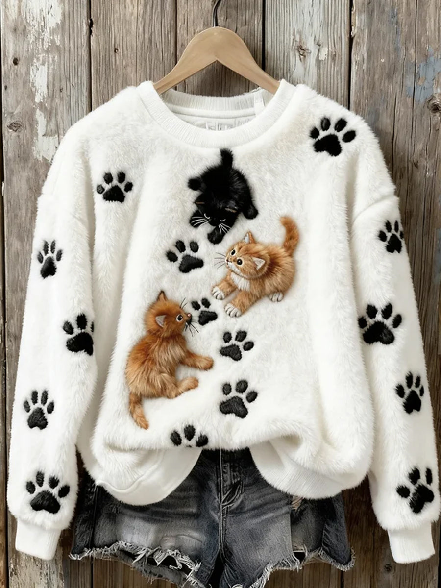 Rétro Animal Art Print confortable Flanelle Sweatshirt des femmes