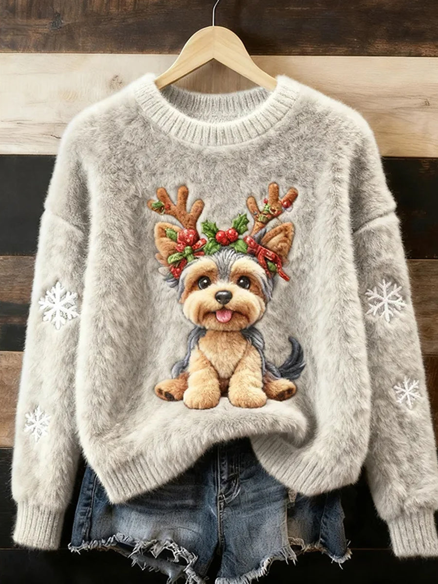 Haut en flanelle décontracté à imprimé animal de Noël rétro pour femmes