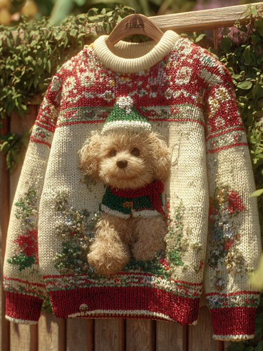 Pull en tricot confortable à imprimé animal de Noël décontracté rétro