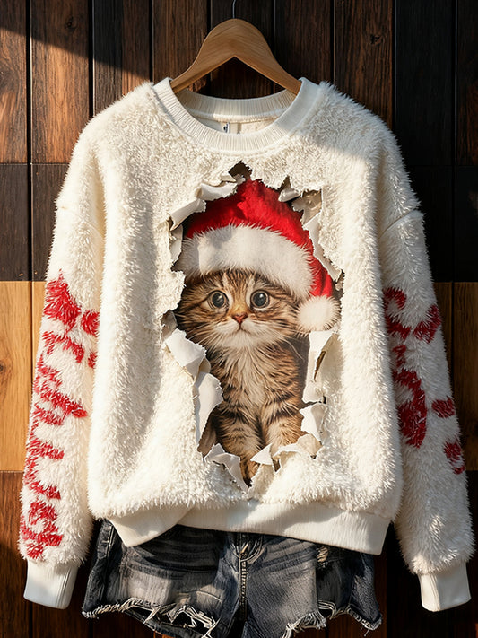 Haut en flanelle décontracté à imprimé animal de Noël rétro pour femmes