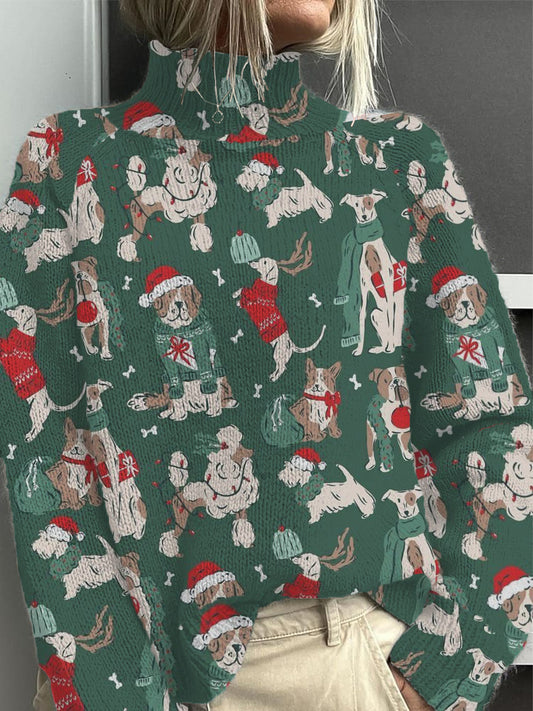 Charmant Noël Chien Imprimer Mock Neck Pull Femme