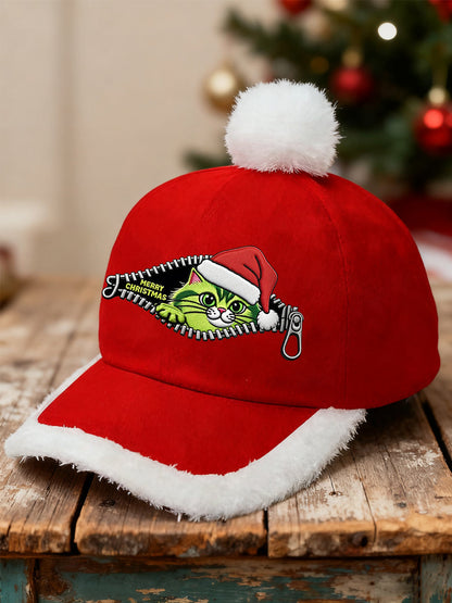 Unisexe drôle mignon Noël Grinch chat imprimé en peluche Patchwork Hat