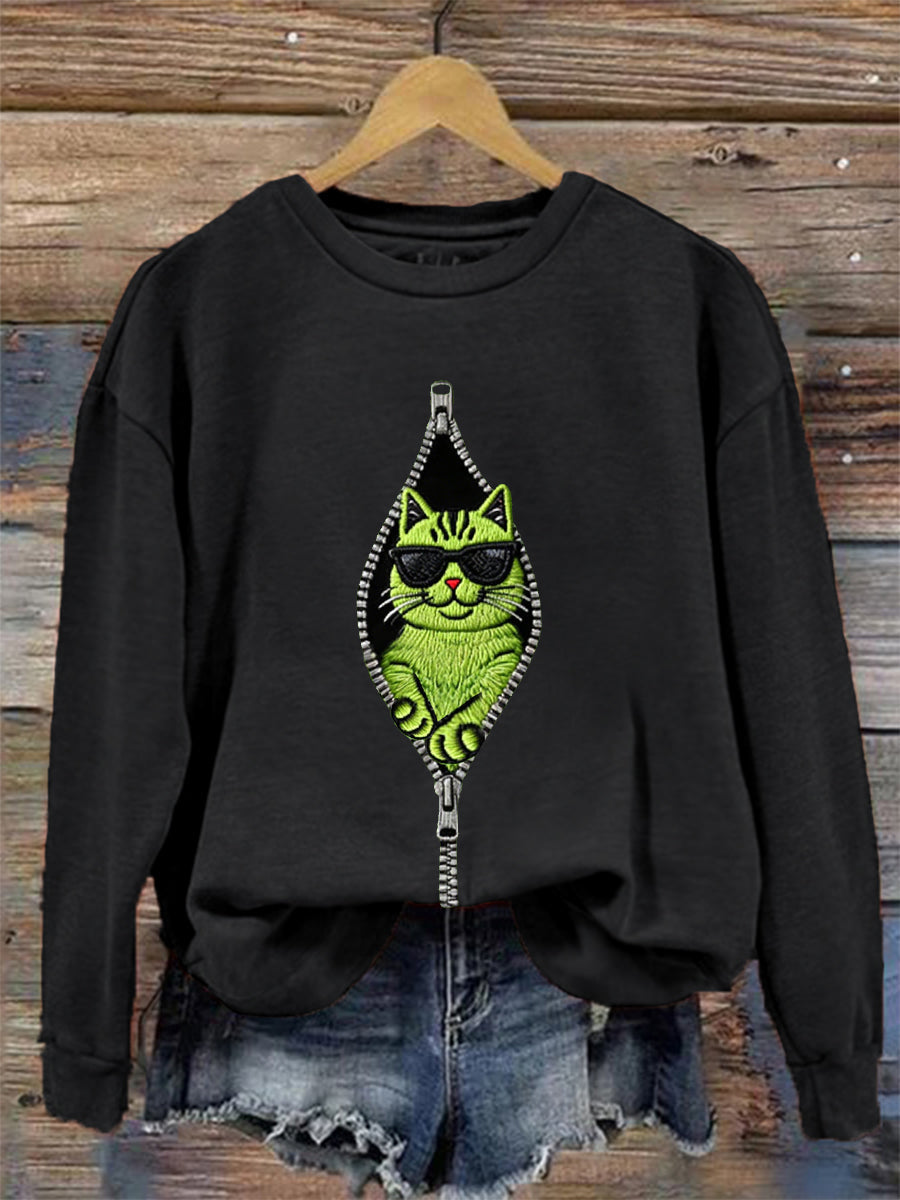 Sweat-shirt décontracté à imprimé chat Grinch pour femmes