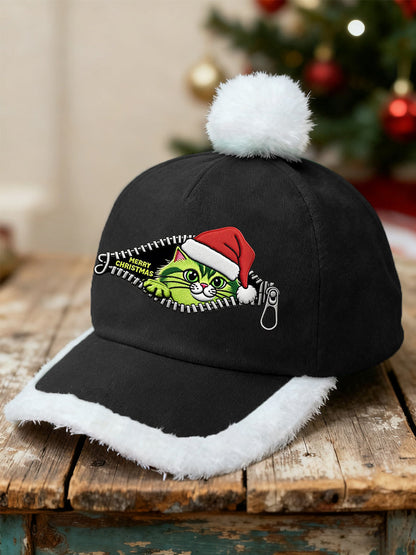 Unisexe drôle mignon Noël Grinch chat imprimé en peluche Patchwork Hat