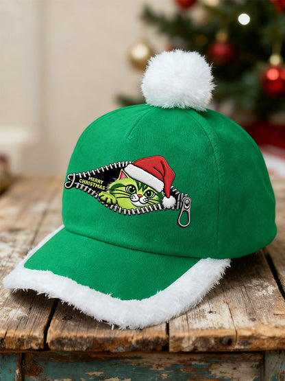Unisexe drôle mignon Noël Grinch chat imprimé en peluche Patchwork Hat