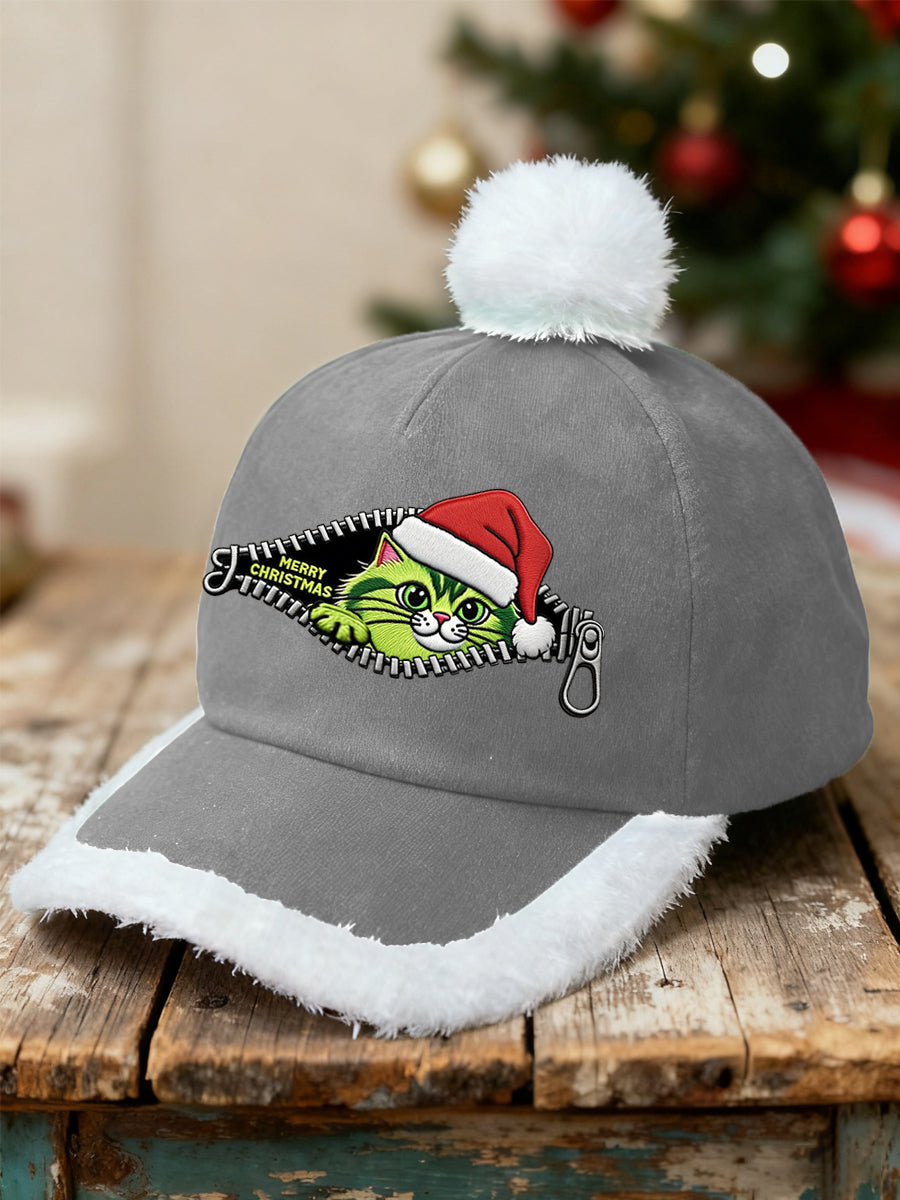 Unisexe drôle mignon Noël Grinch chat imprimé en peluche Patchwork Hat