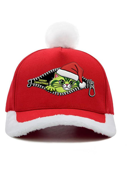 Unisexe drôle mignon Noël Grinch chat imprimé en peluche Patchwork Hat