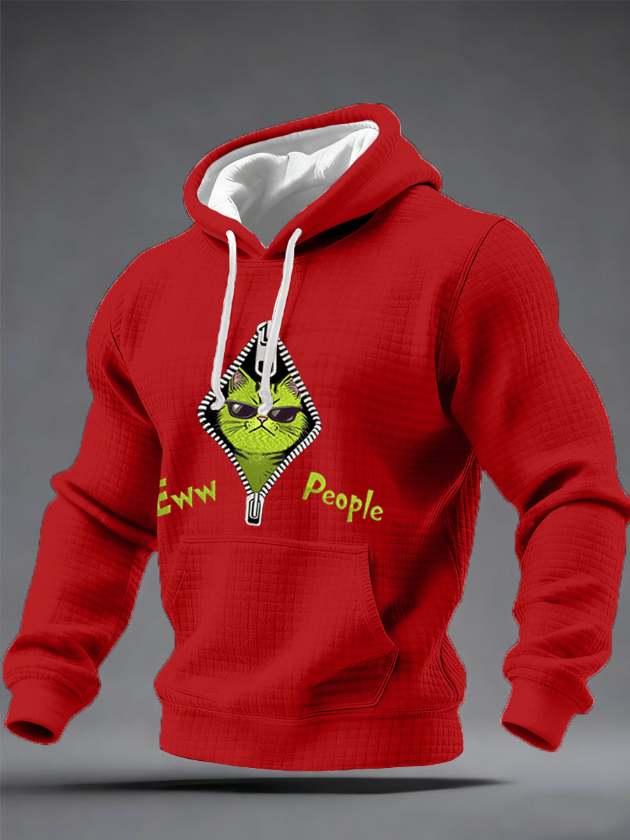 Hommes Eww, People Funny Christmas Grinch Cat Print Casual Waffle Hoodie