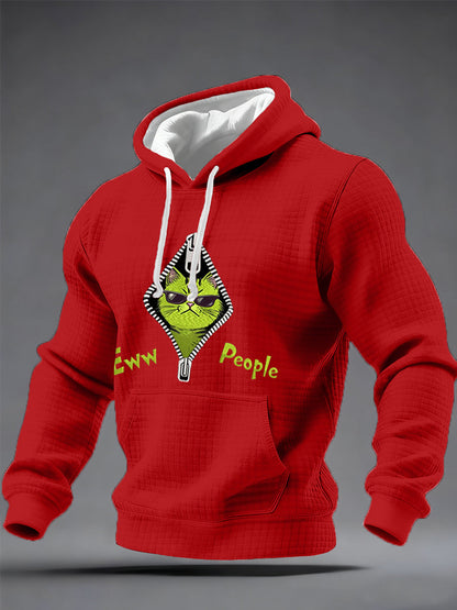 Hommes Eww, People Funny Christmas Grinch Cat Print Casual Waffle Hoodie