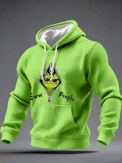 Hommes Eww, People Funny Christmas Grinch Cat Print Casual Waffle Hoodie