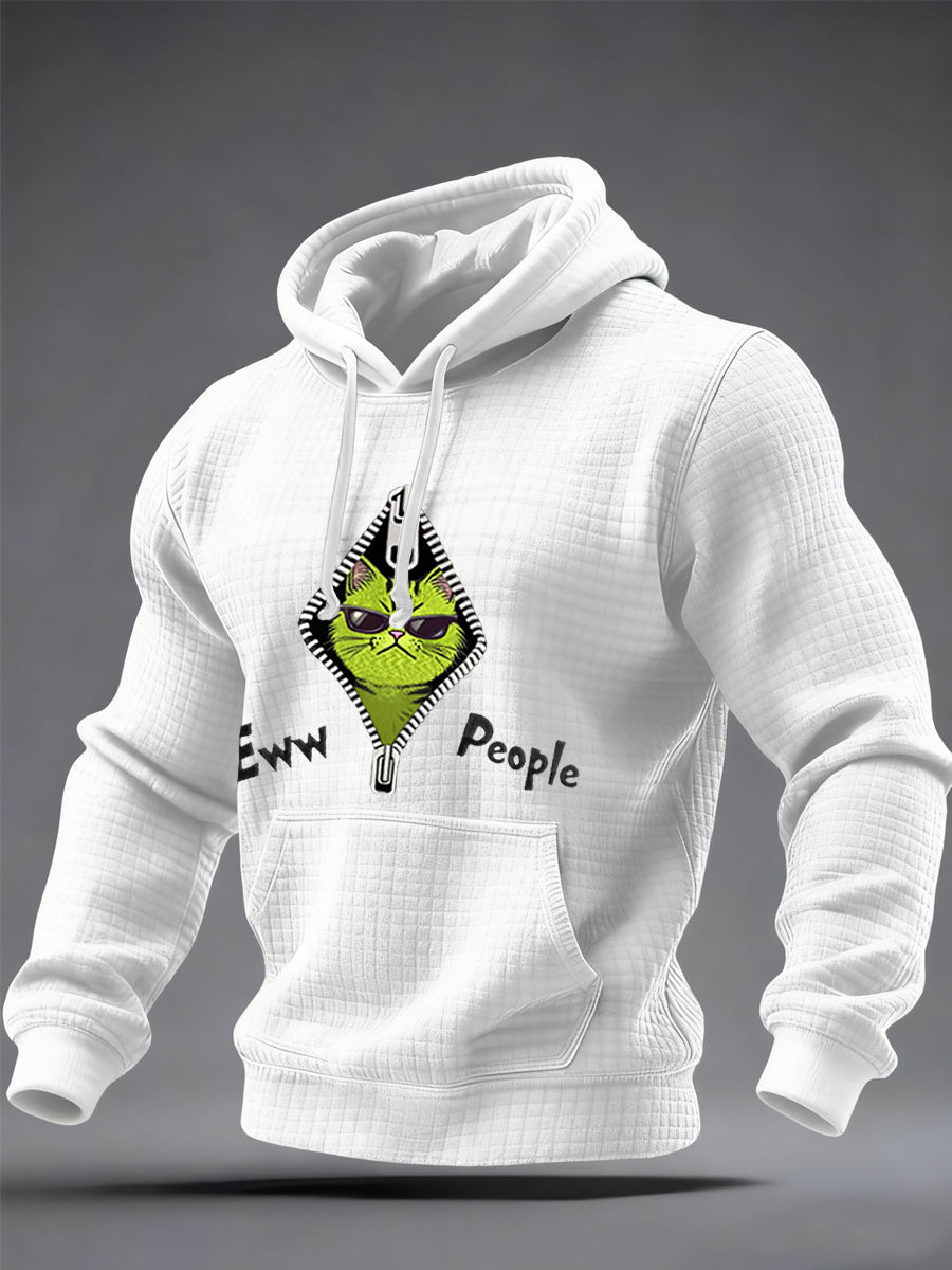 Hommes Eww, People Funny Christmas Grinch Cat Print Casual Waffle Hoodie