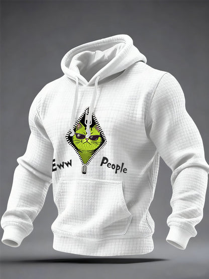 Hommes Eww, People Funny Christmas Grinch Cat Print Casual Waffle Hoodie