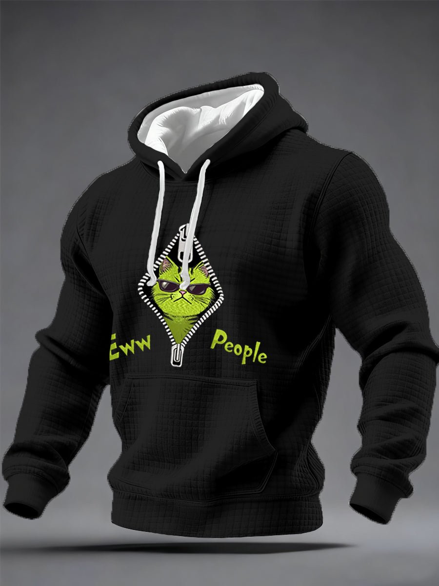 Hommes Eww, People Funny Christmas Grinch Cat Print Casual Waffle Hoodie