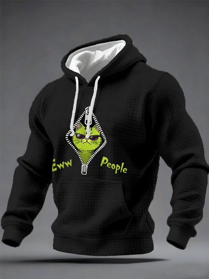 Hommes Eww, People Funny Christmas Grinch Cat Print Casual Waffle Hoodie