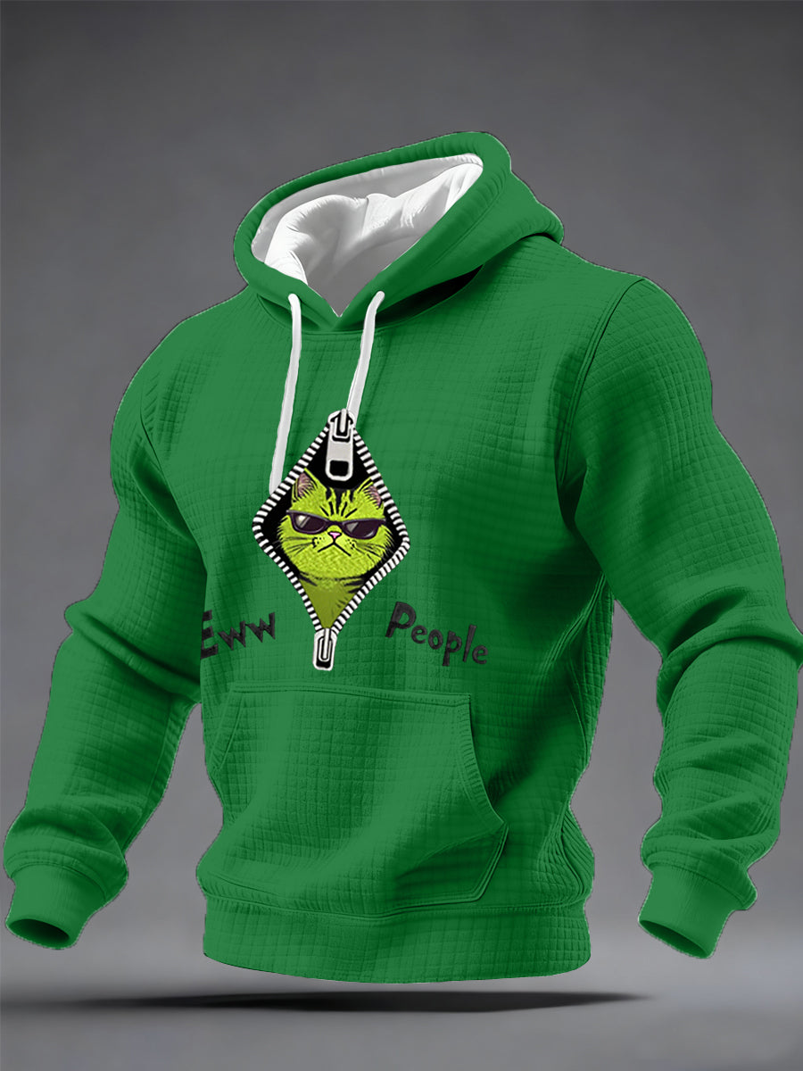 Hommes Eww, People Funny Christmas Grinch Cat Print Casual Waffle Hoodie