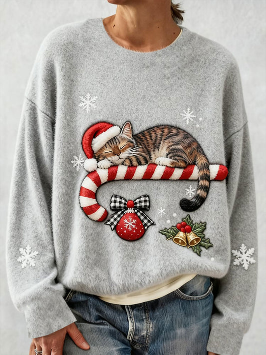 Sweat à capuche en flanelle chat de Noël pour femme