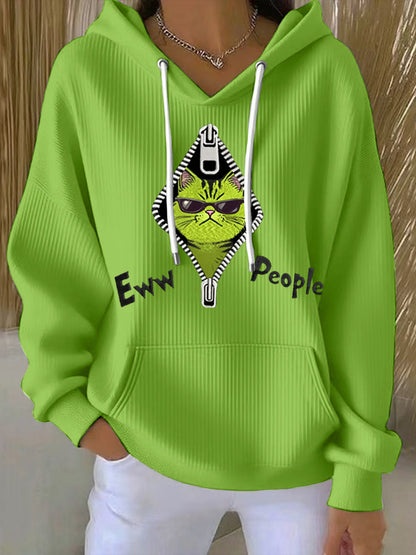 Funny Christmas Grinch Cat Eww People Print Casual Hoodie pour femmes