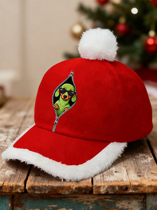 Unisexe drôle mignon Noël Grinch Teckel Imprimer en peluche Patchwork Hat