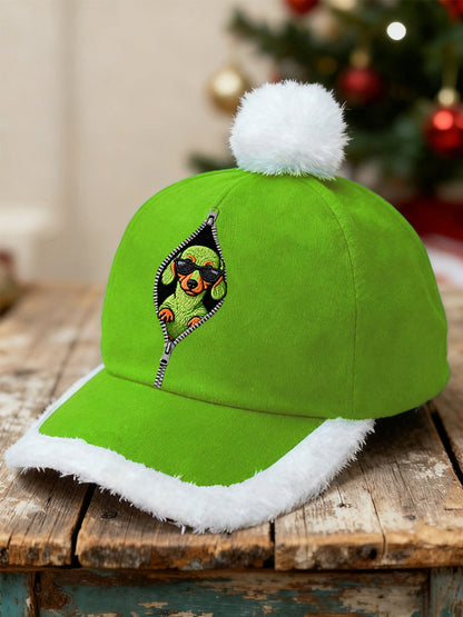 Unisexe drôle mignon Noël Grinch Teckel Imprimer en peluche Patchwork Hat