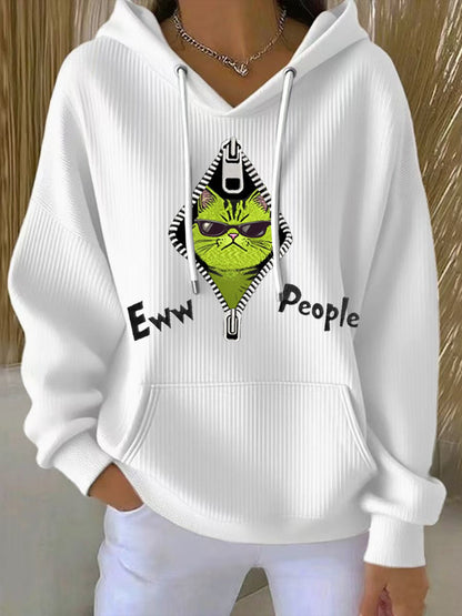 Funny Christmas Grinch Cat Eww People Print Casual Hoodie pour femmes