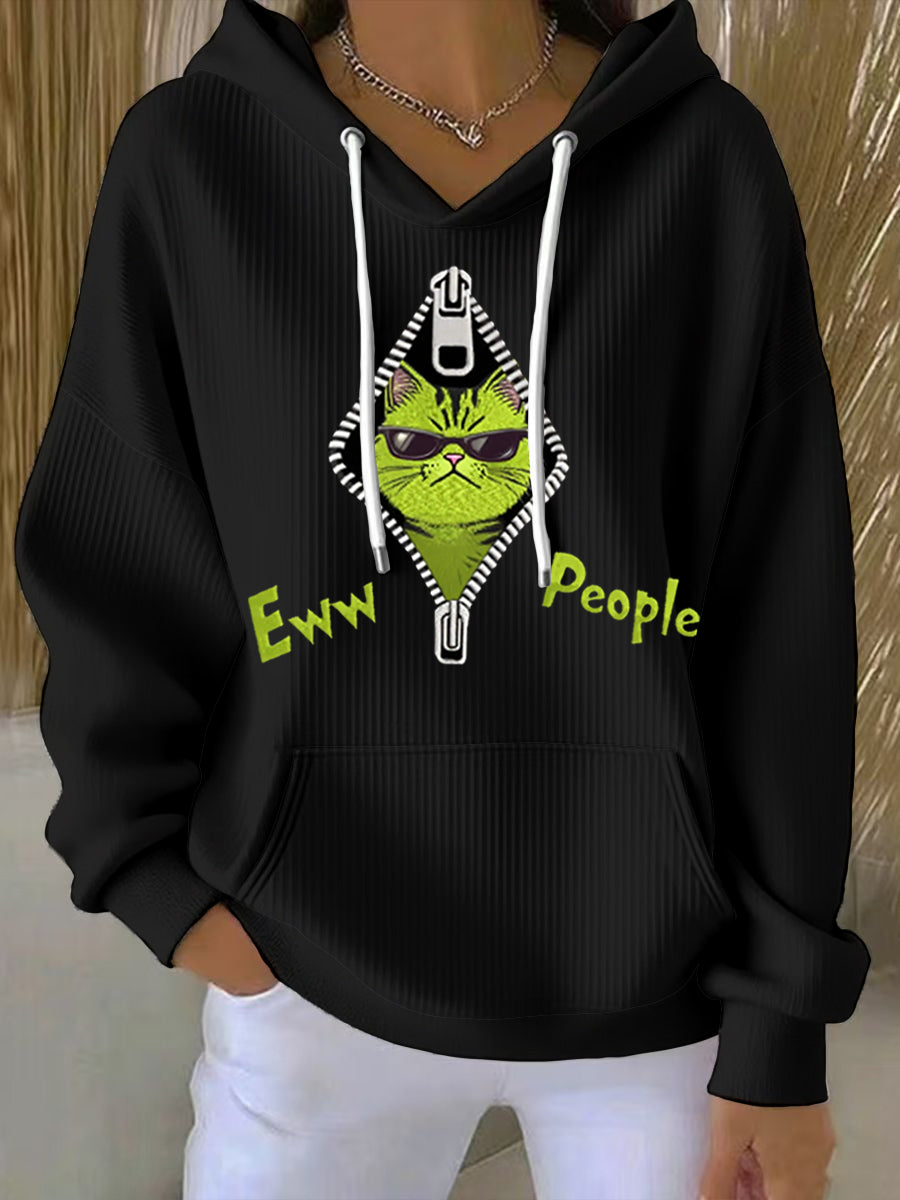 Funny Christmas Grinch Cat Eww People Print Casual Hoodie pour femmes