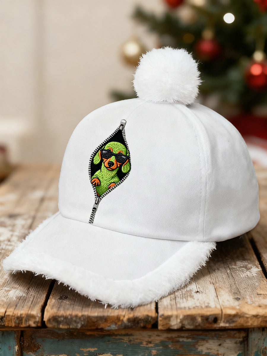 Unisexe drôle mignon Noël Grinch Teckel Imprimer en peluche Patchwork Hat
