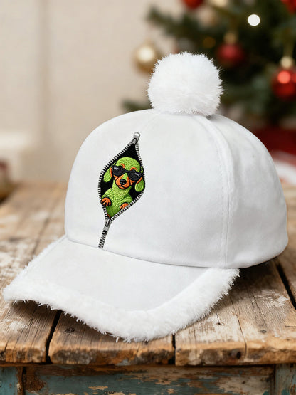 Unisexe drôle mignon Noël Grinch Teckel Imprimer en peluche Patchwork Hat