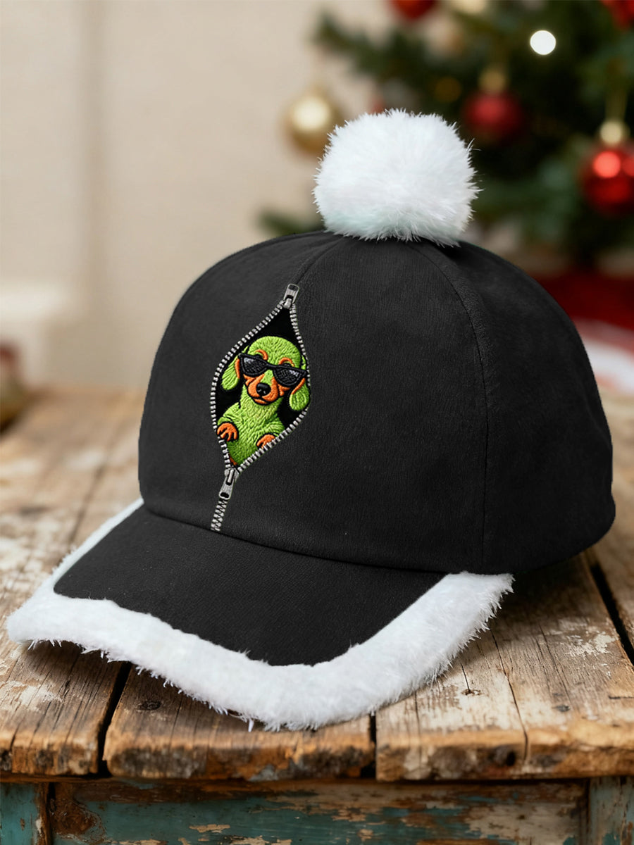Unisexe drôle mignon Noël Grinch Teckel Imprimer en peluche Patchwork Hat