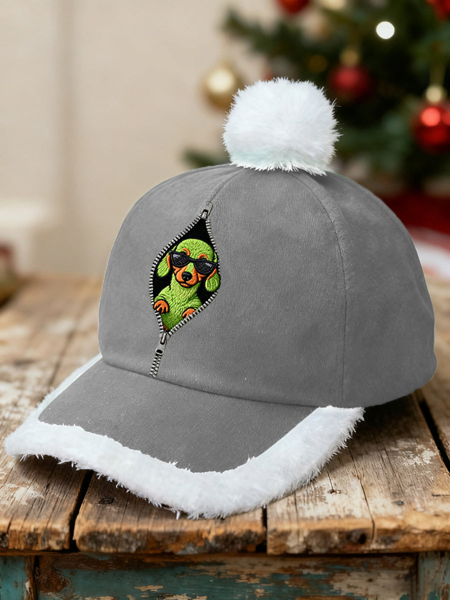 Unisexe drôle mignon Noël Grinch Teckel Imprimer en peluche Patchwork Hat