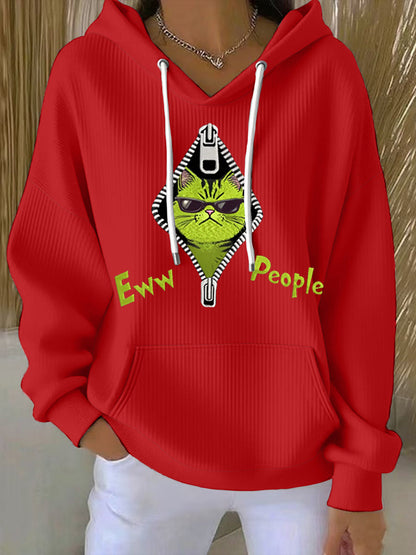 Funny Christmas Grinch Cat Eww People Print Casual Hoodie pour femmes