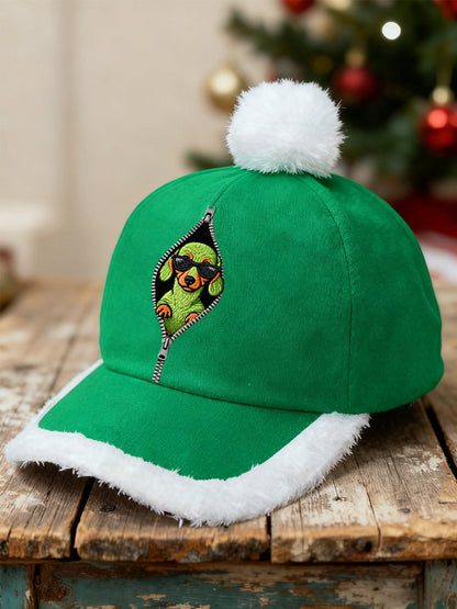 Unisexe drôle mignon Noël Grinch Teckel Imprimer en peluche Patchwork Hat