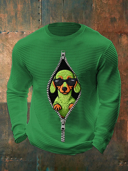 Drôle de Noël Grinch Teckel Imprimer Casual Waffle manches longues Top hommes