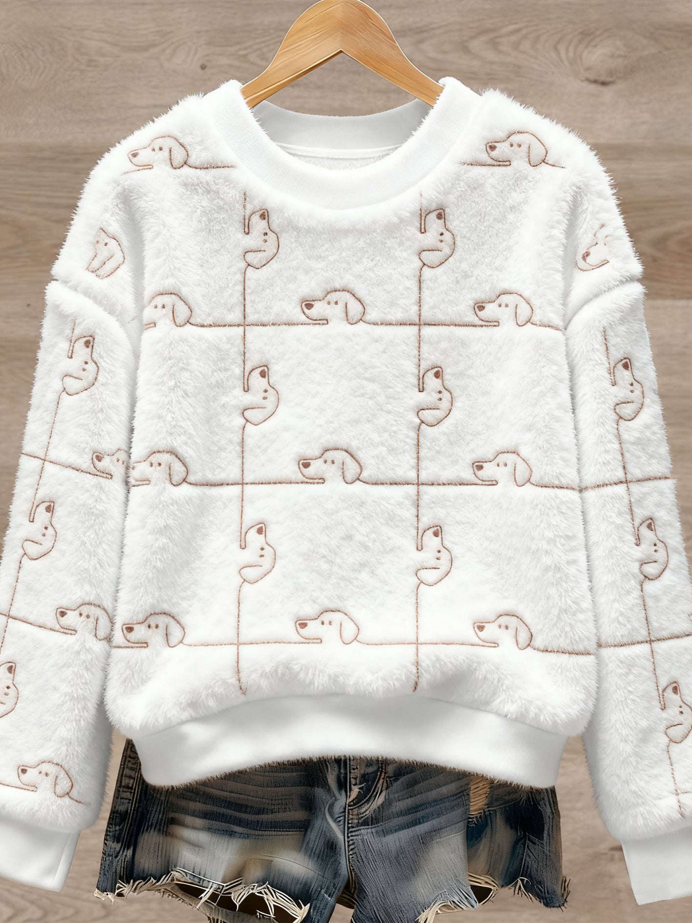 Pull en flanelle à imprimé animal mignon pour femmes