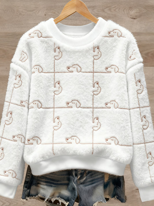 Pull en flanelle à imprimé animal mignon pour femmes