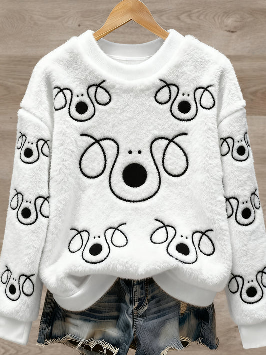 Pull en flanelle à imprimé animal mignon pour femmes