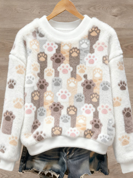 Pull en flanelle à imprimé animal mignon pour femmes