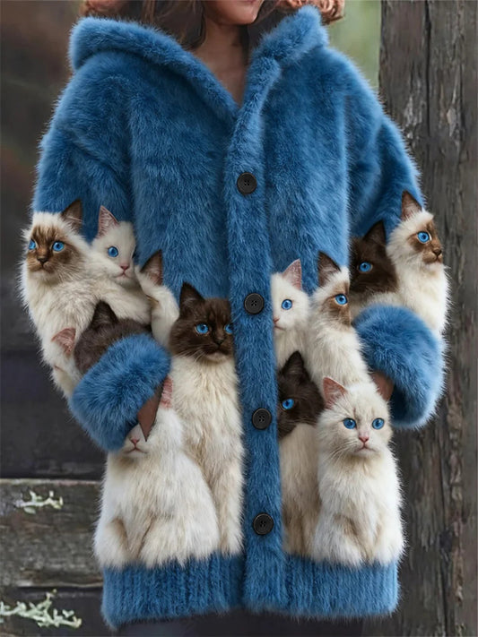 Manteaux Flannel Cats Print Femme