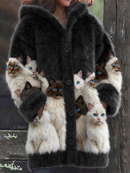 Manteaux Flannel Cats Print Femme