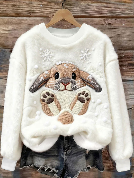 Sweat à capuche en flanelle de lapin de neige pour femmes