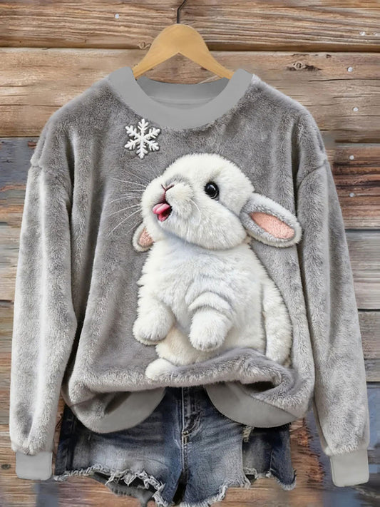 Sweat à capuche en flanelle de lapin de neige pour femmes