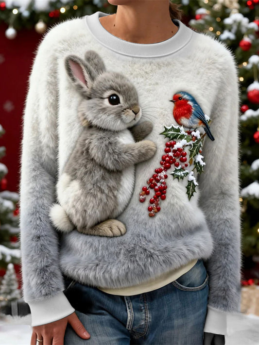 Sweat à capuche en flanelle de lapin flocon de neige pour femmes