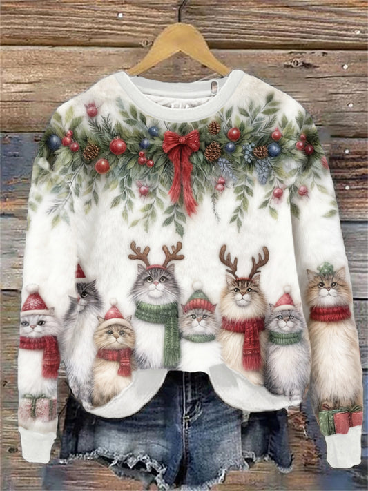 Sweat à Capuche en Flanelle Art Chats de Noël Femme